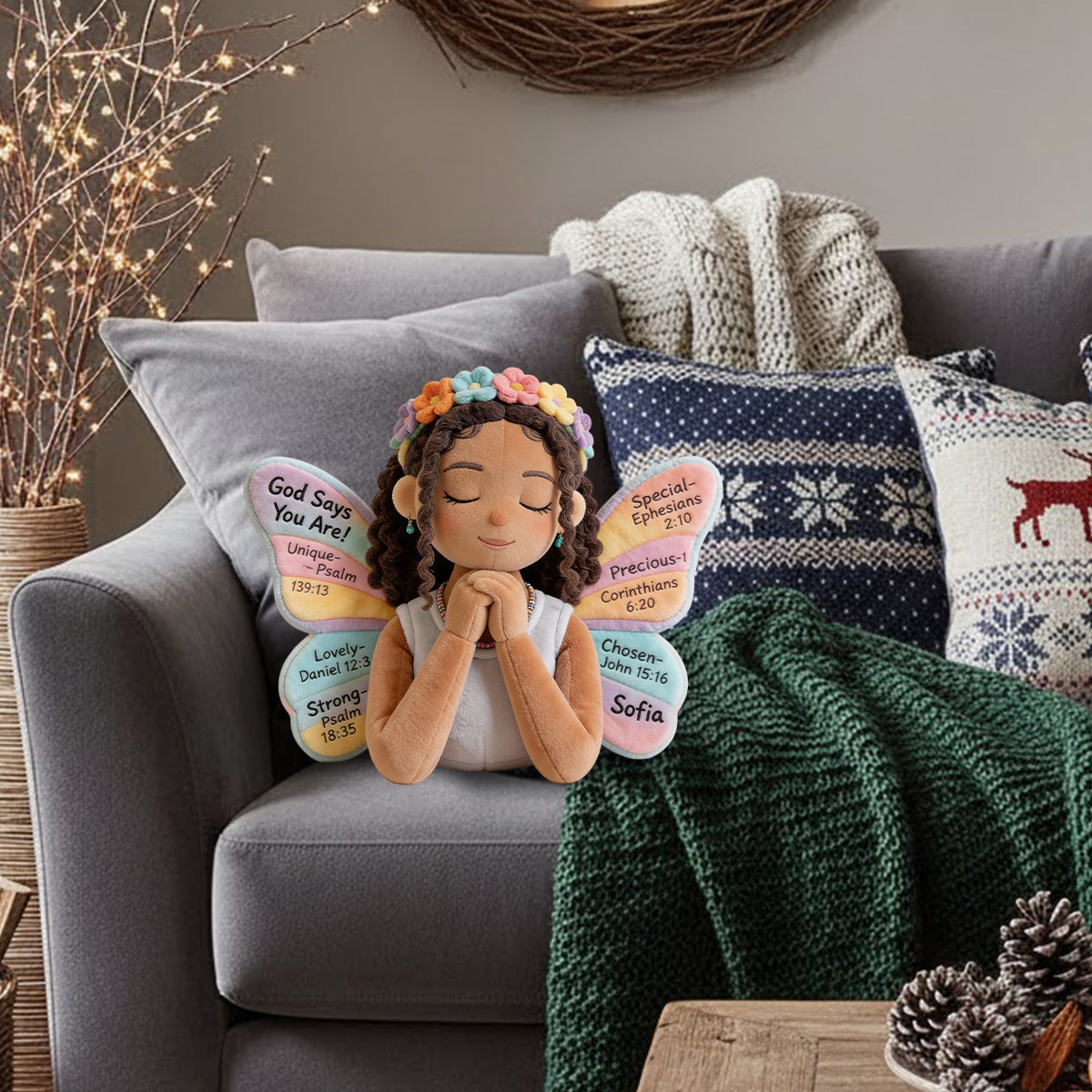 Gott sagt, du bist es – Personalisiertes Kissen in Form eines Afroamerikaners aus Kunstfell.