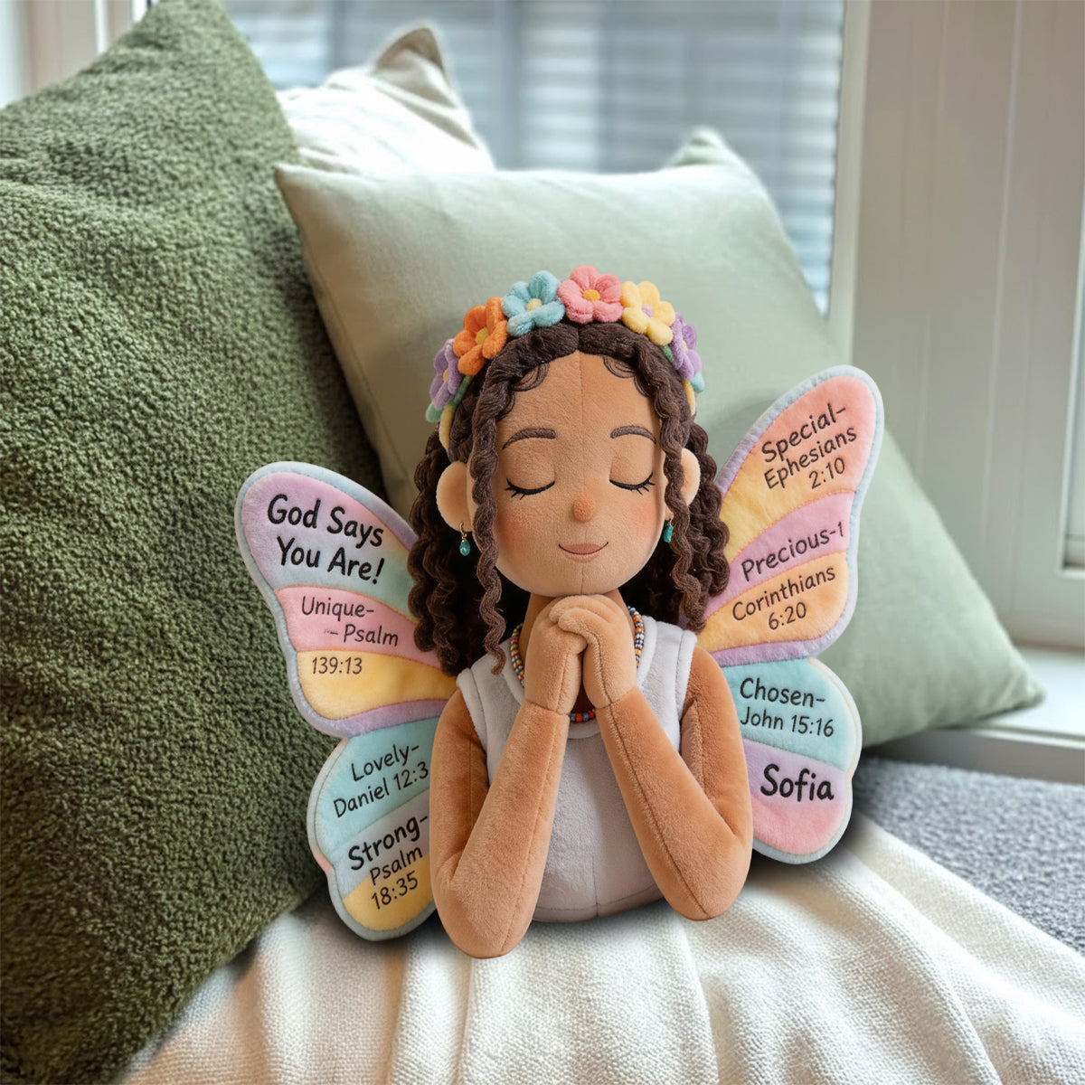 Gott sagt, du bist es – Personalisiertes Kissen in Form eines Afroamerikaners aus Kunstfell.