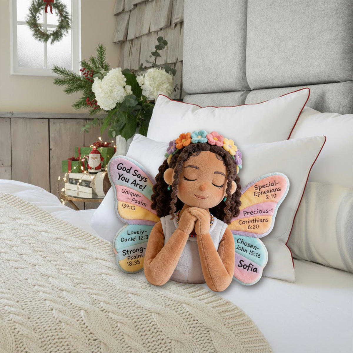 Gott sagt, du bist es – Personalisiertes Kissen in Form eines Afroamerikaners aus Kunstfell.