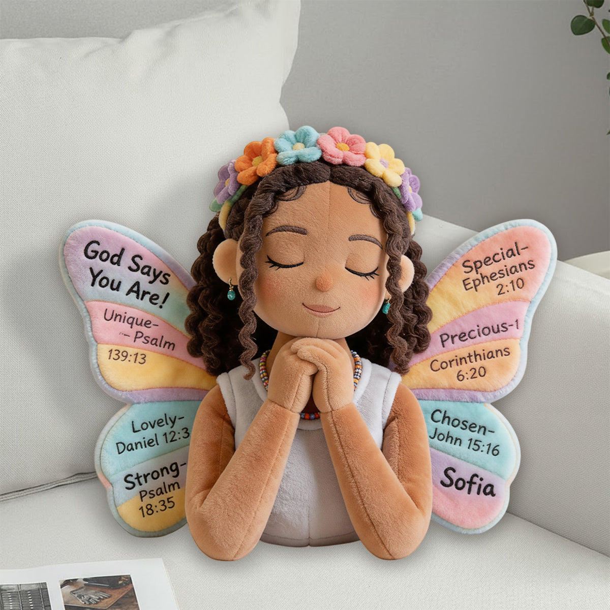 Gott sagt, du bist es – Personalisiertes Kissen in Form eines Afroamerikaners aus Kunstfell.