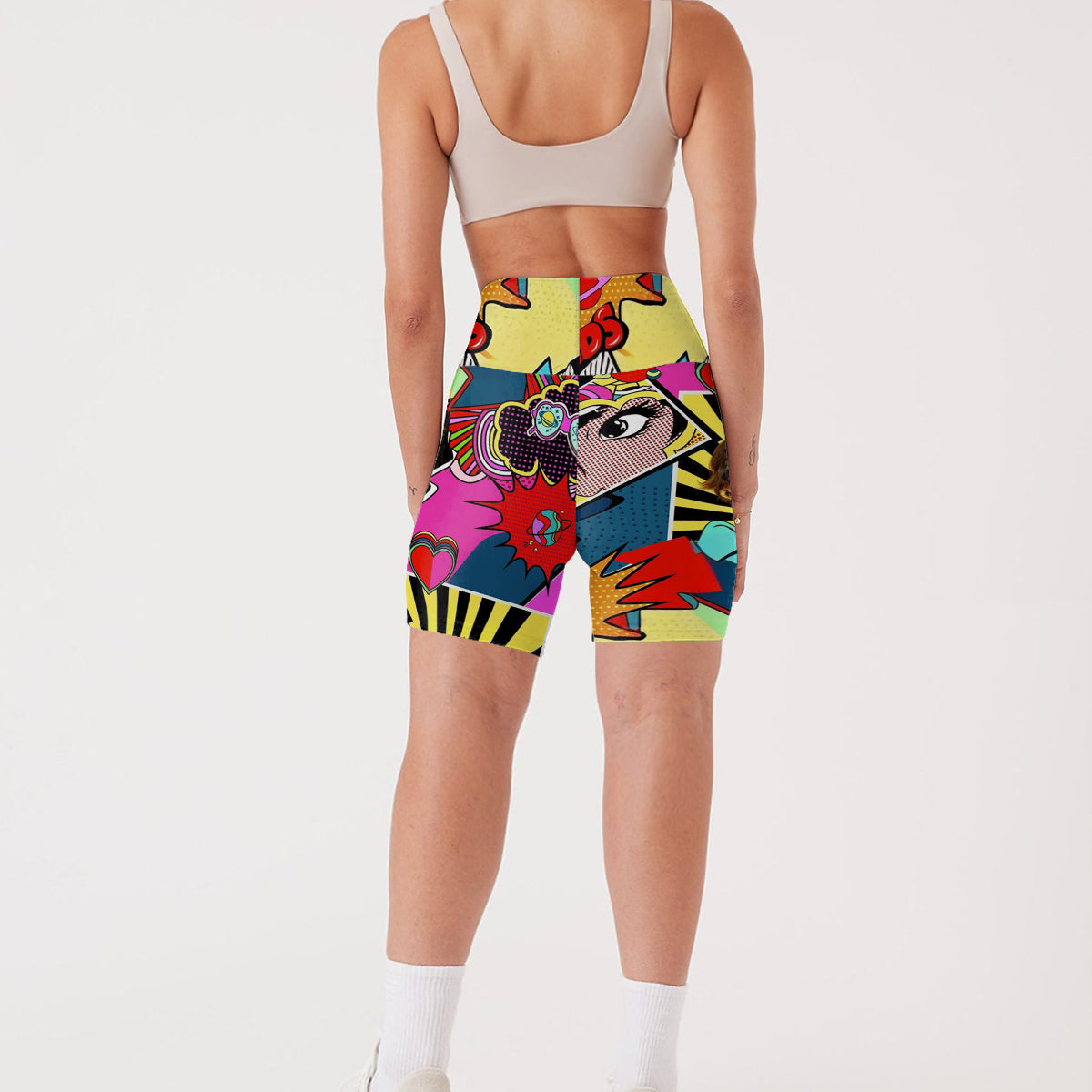 Colorful Art - Personalized Cartoon Lover High-Waisted Biker Shorts