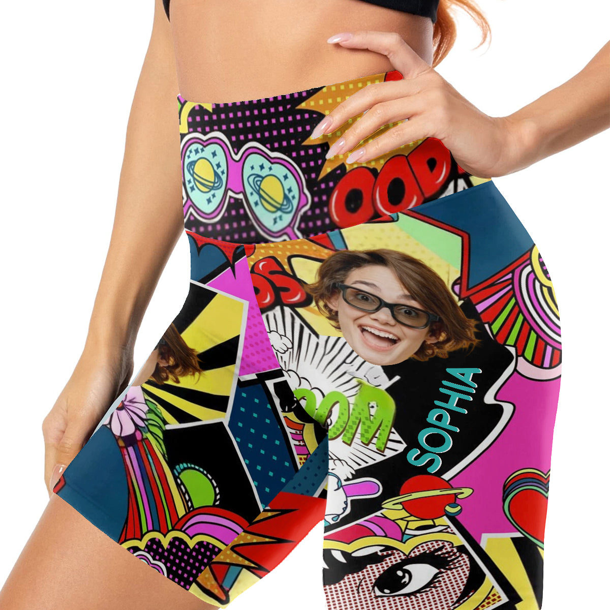 Colorful Art - Personalized Cartoon Lover High-Waisted Biker Shorts