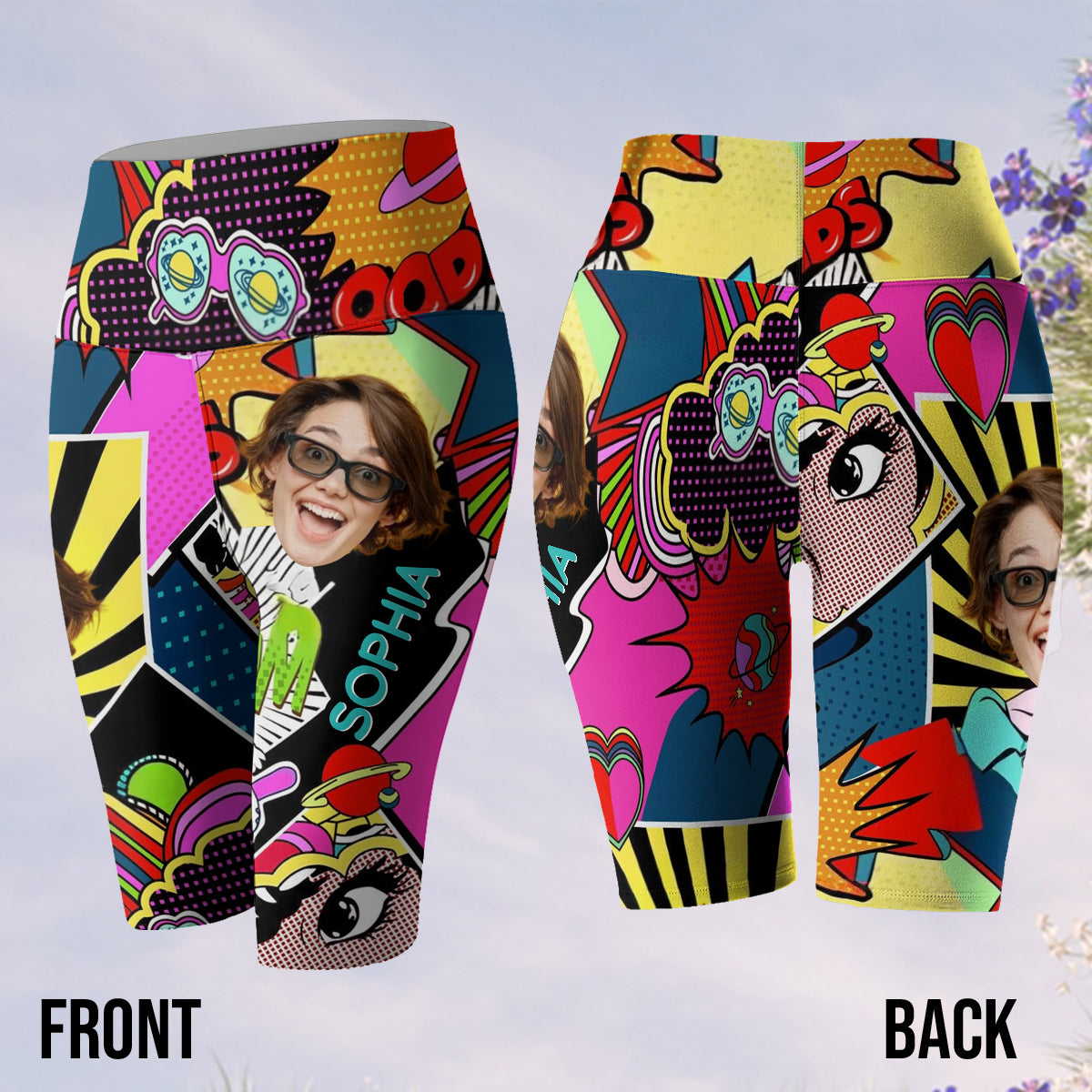 Colorful Art - Personalized Cartoon Lover High-Waisted Biker Shorts