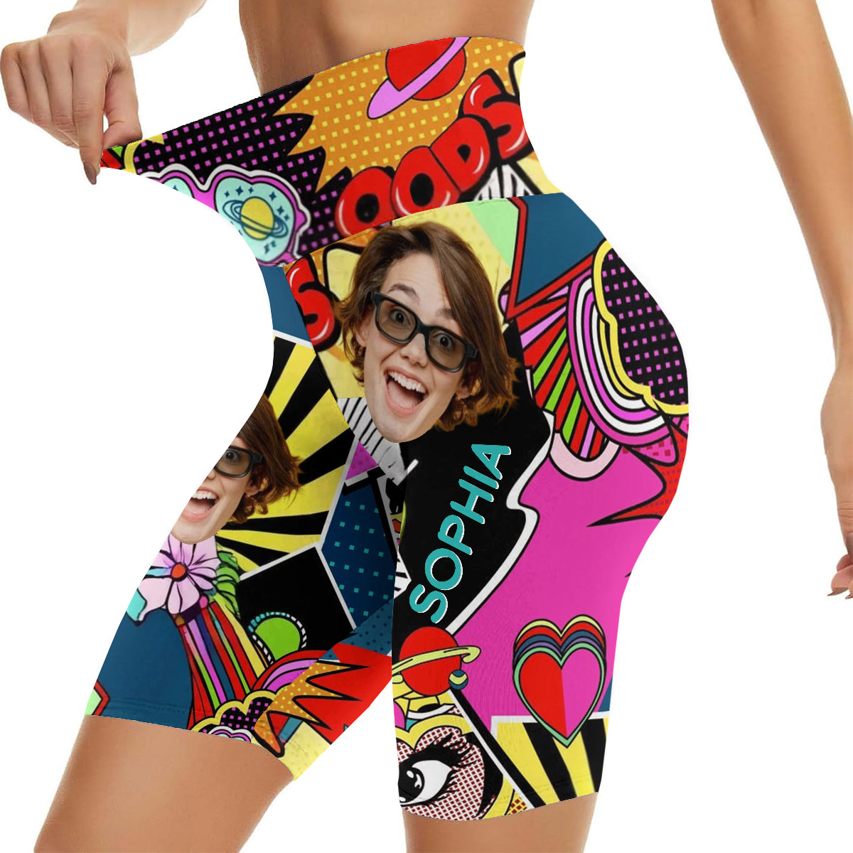 Colorful Art - Personalized Cartoon Lover High-Waisted Biker Shorts