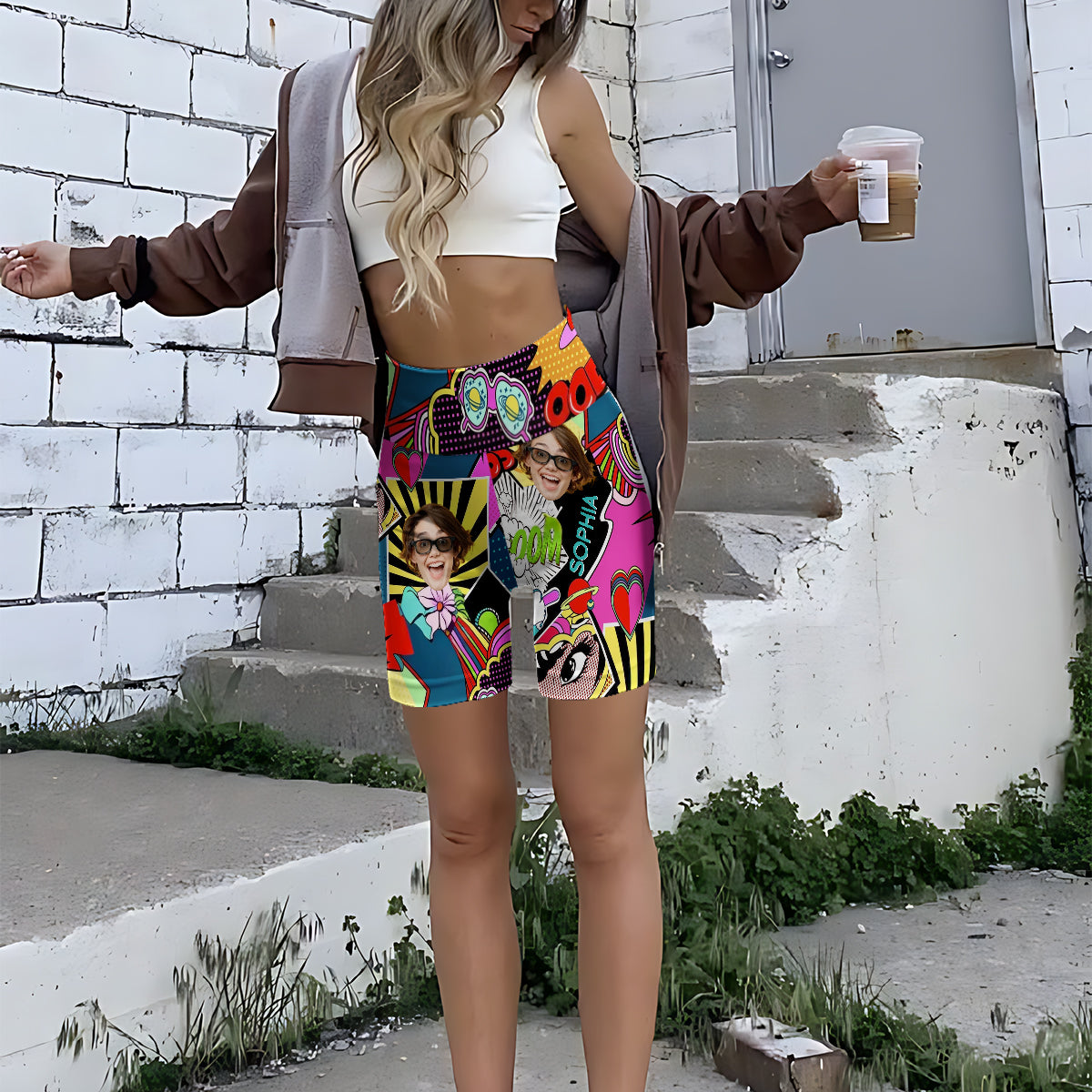 Colorful Art - Personalized Cartoon Lover High-Waisted Biker Shorts