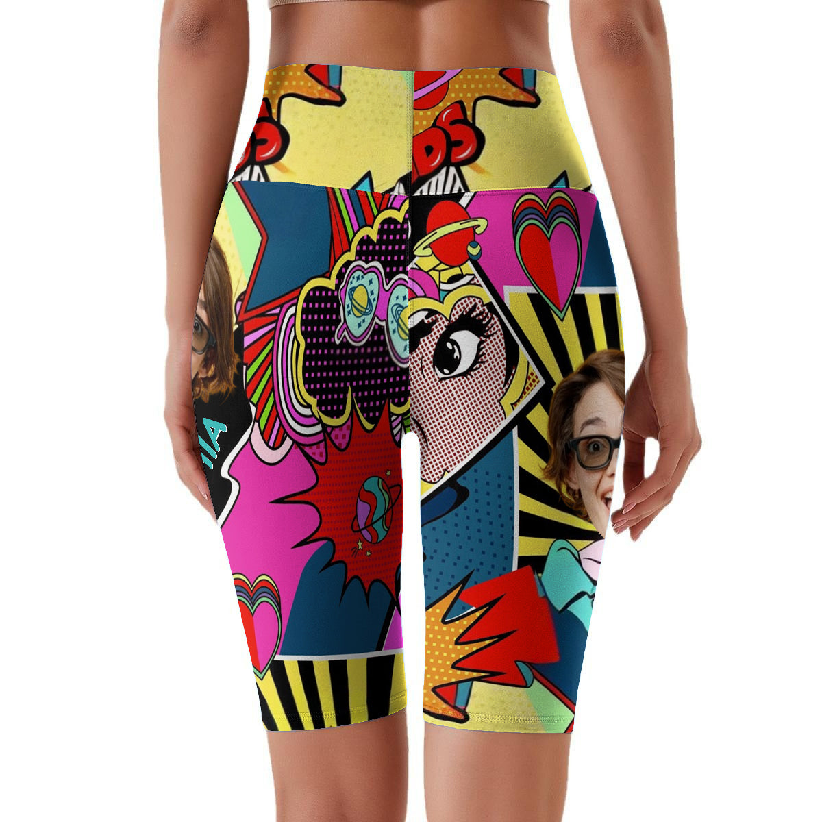 Colorful Art - Personalized Cartoon Lover High-Waisted Biker Shorts