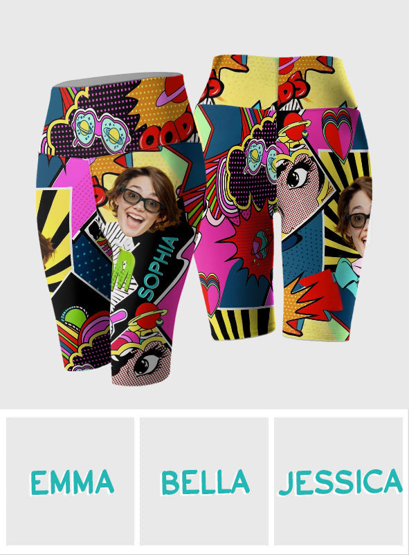 Colorful Art - Personalized Cartoon Lover High-Waisted Biker Shorts