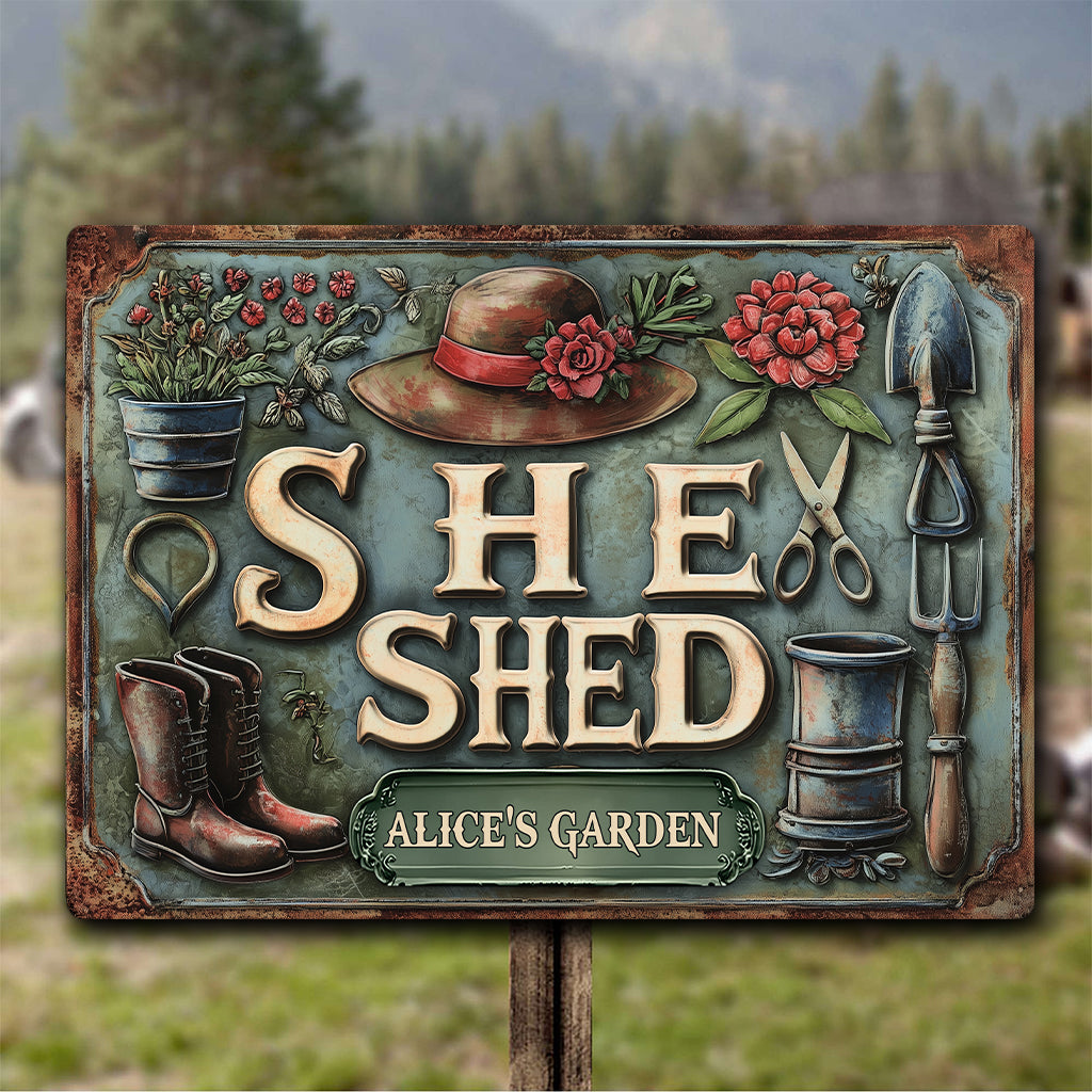 She Shed – Personalisiertes rechteckiges Metallschild für den Garten