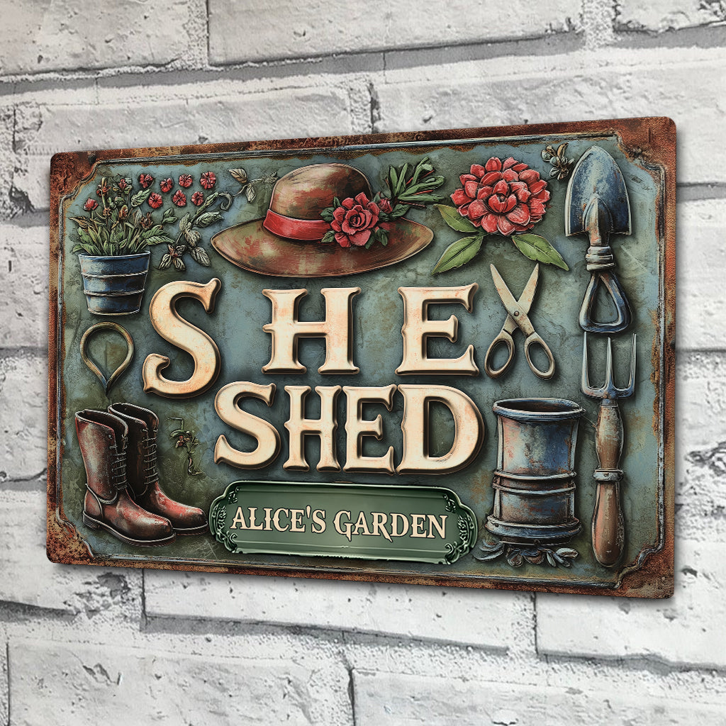 She Shed – Personalisiertes rechteckiges Metallschild für den Garten
