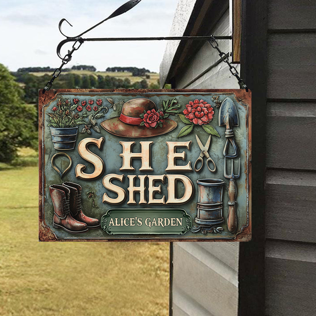 She Shed – Personalisiertes rechteckiges Metallschild für den Garten