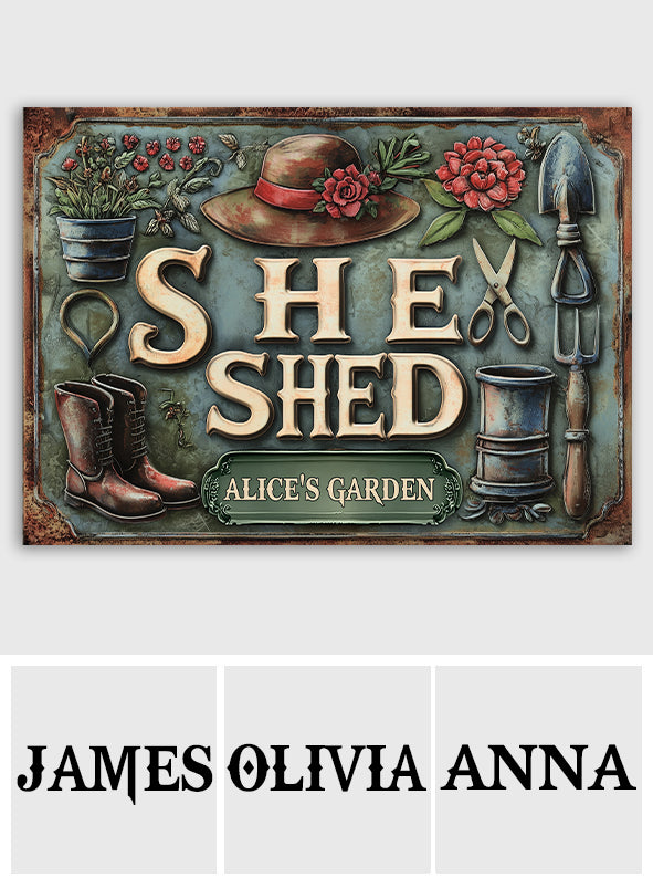 She Shed – Personalisiertes rechteckiges Metallschild für den Garten