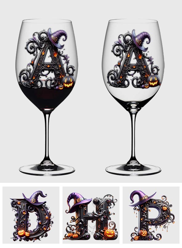 Witch Name Initial Letter - Personalized Witch Wine Glass With Long Stem