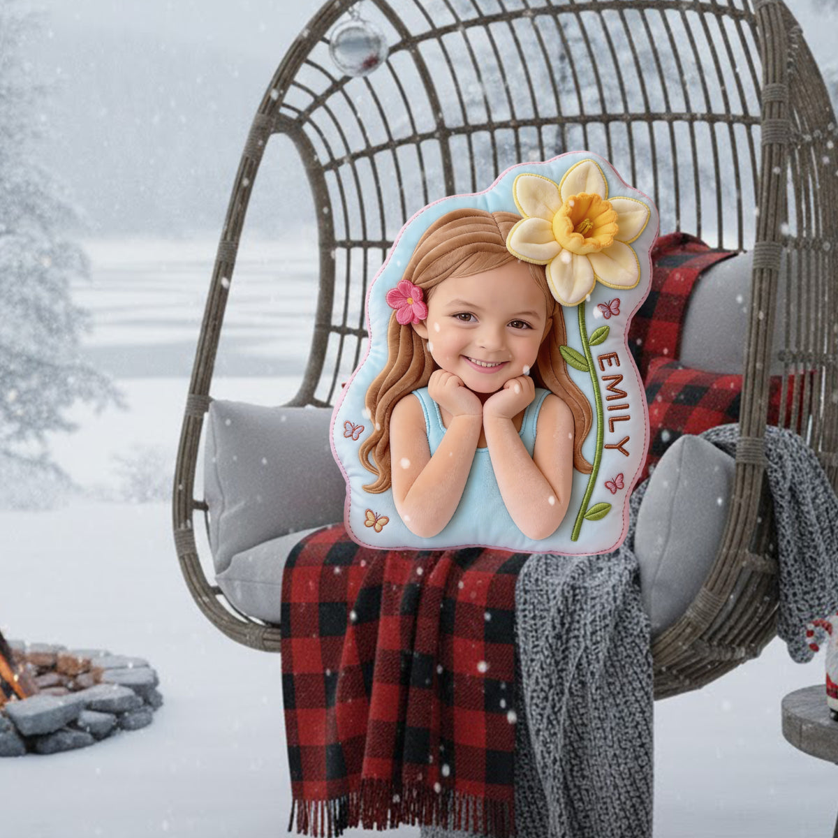 Birth Flower - Personalized Kid Faux Fur Shaped Pillow