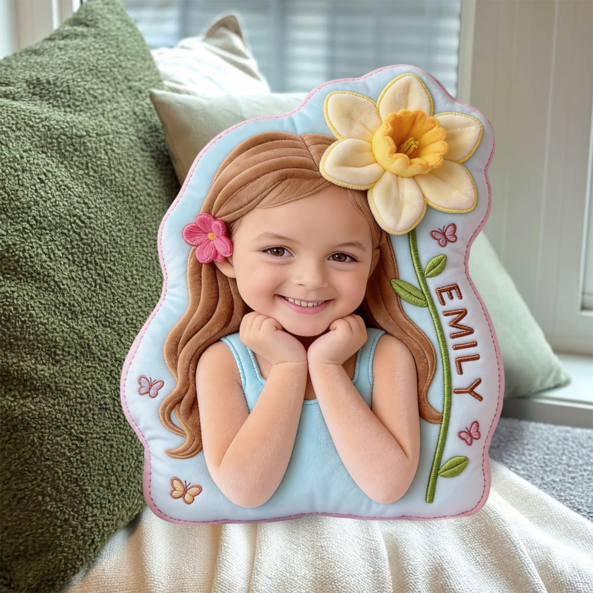 Birth Flower - Personalized Kid Faux Fur Shaped Pillow
