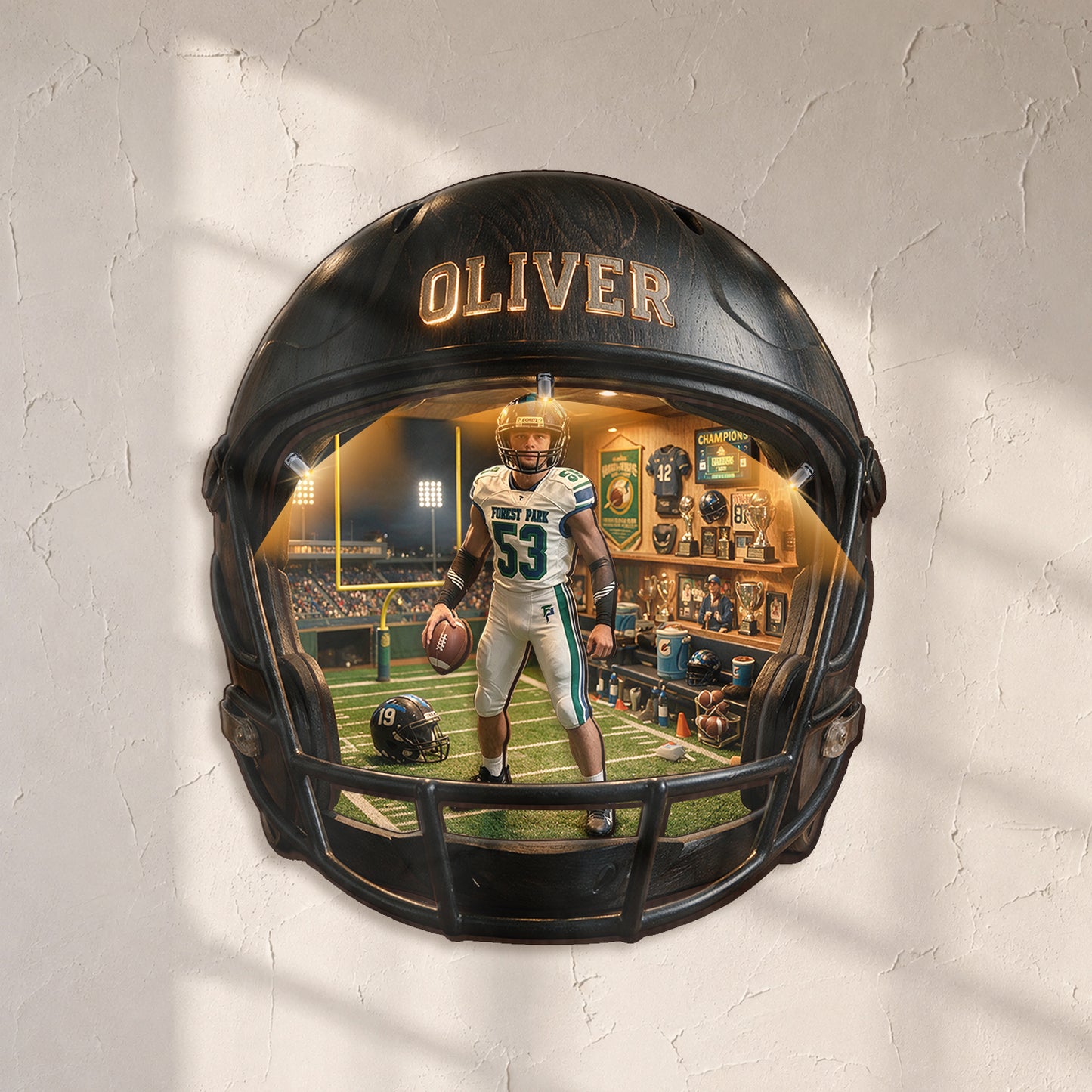 Game On - Personalized Football Wooden Light Shadow Box