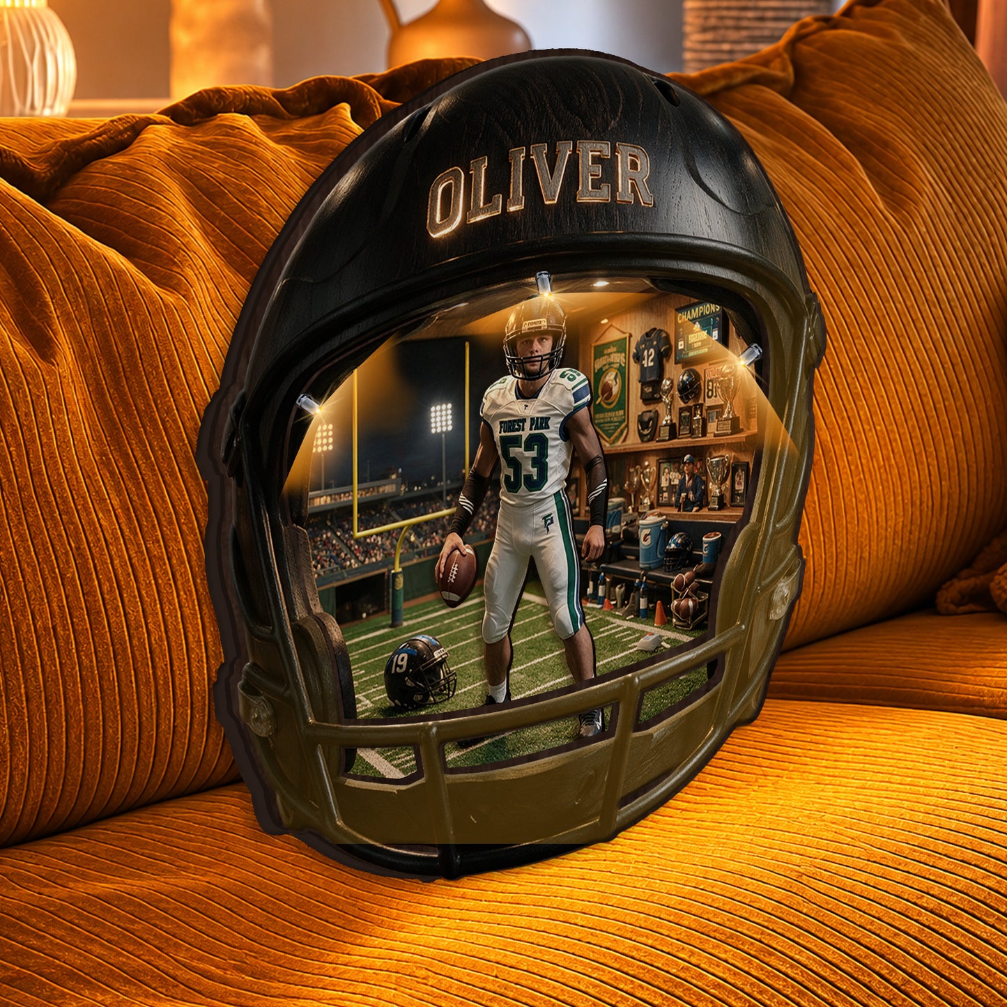 Game On - Personalized Football Wooden Light Shadow Box