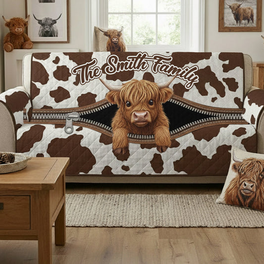 Cute Highland Cow - Personalized Highland Cow Quilted Sofa/Couch Cover
