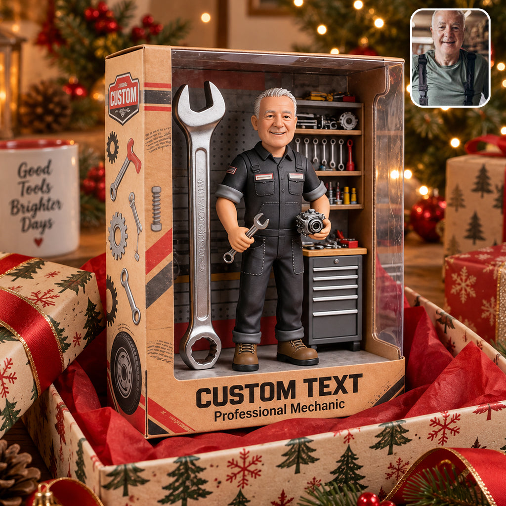 Mechanic With Wrench & Gears - Garage Decor - Personalized Mechanic Acrylic Display Box