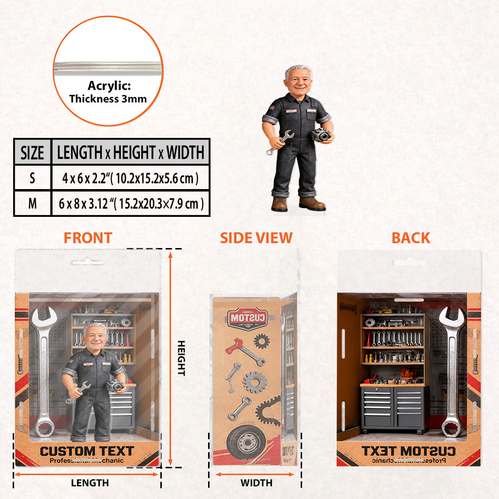 Mechanic With Wrench & Gears - Garage Decor - Personalized Mechanic Acrylic Display Box