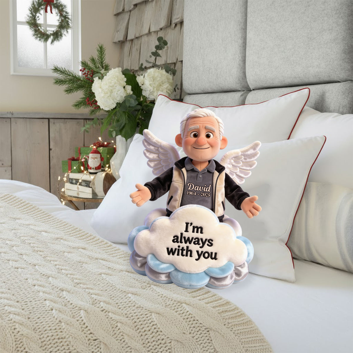Ich bin immer bei dir – Personalisiertes Gedenkkissen aus Kunstfell