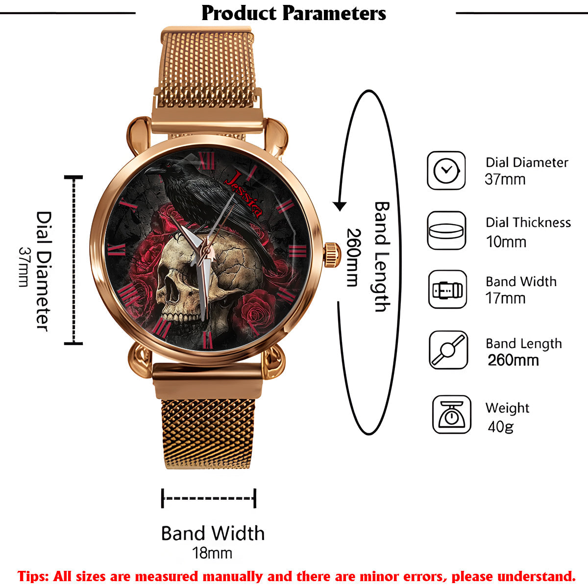 Night Skull Raven - Personalized Skull Women Hand Watch