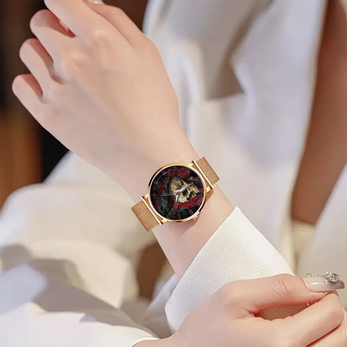 Night Skull Raven - Personalized Skull Women Hand Watch