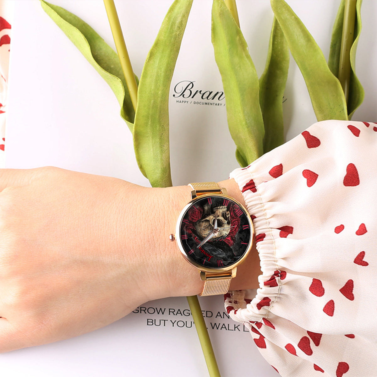 Night Skull Raven - Personalized Skull Women Hand Watch