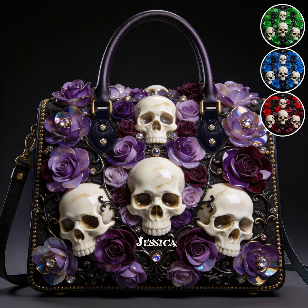 Skull And Roses - Personalized Skull Leather Handbag