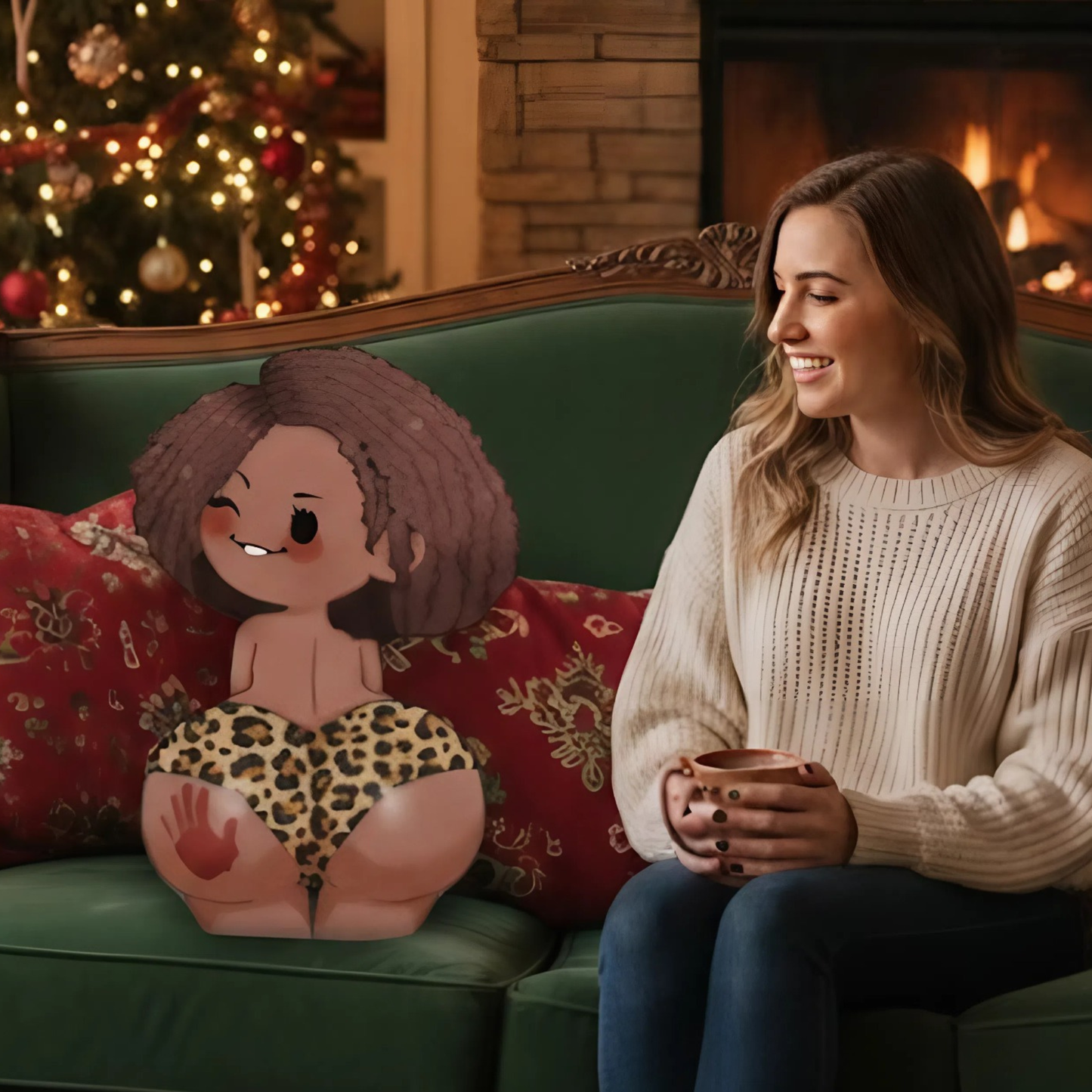 Lustige Chibi-Kunst für Paare – personalisiertes Kissen in Pärchenform