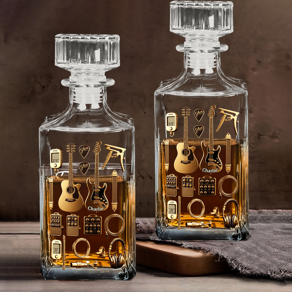 Gitarrist - Personalisiertes Whisky-Dekanter-Set in Gitarrenform