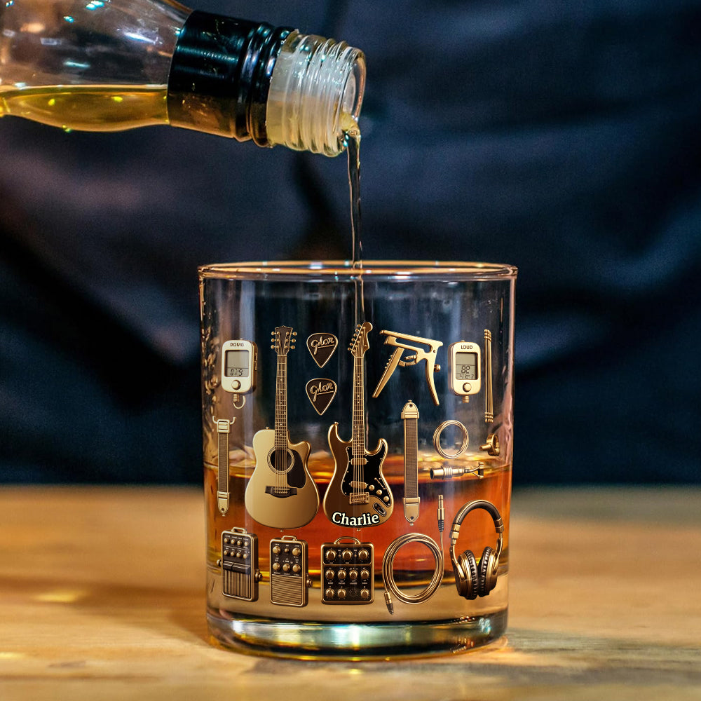 Gitarrist - Personalisiertes Whisky-Dekanter-Set in Gitarrenform