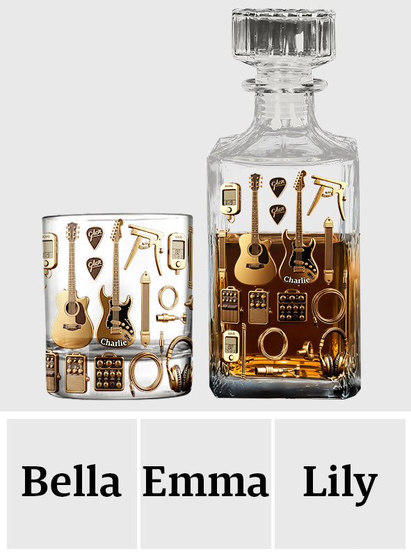 Gitarrist - Personalisiertes Whisky-Dekanter-Set in Gitarrenform