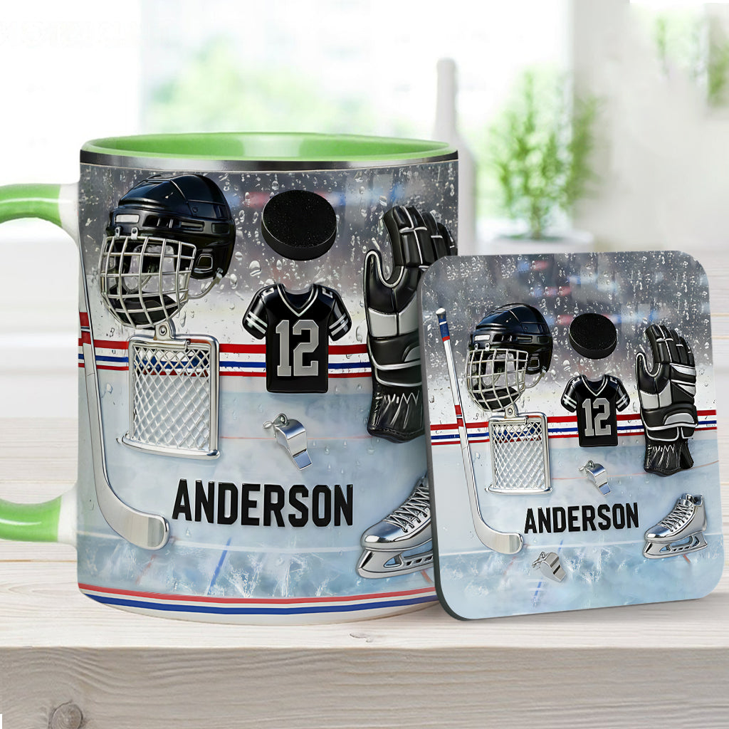 Love Ice Hockey - Personalized Hockey Accent Mug & Coaster