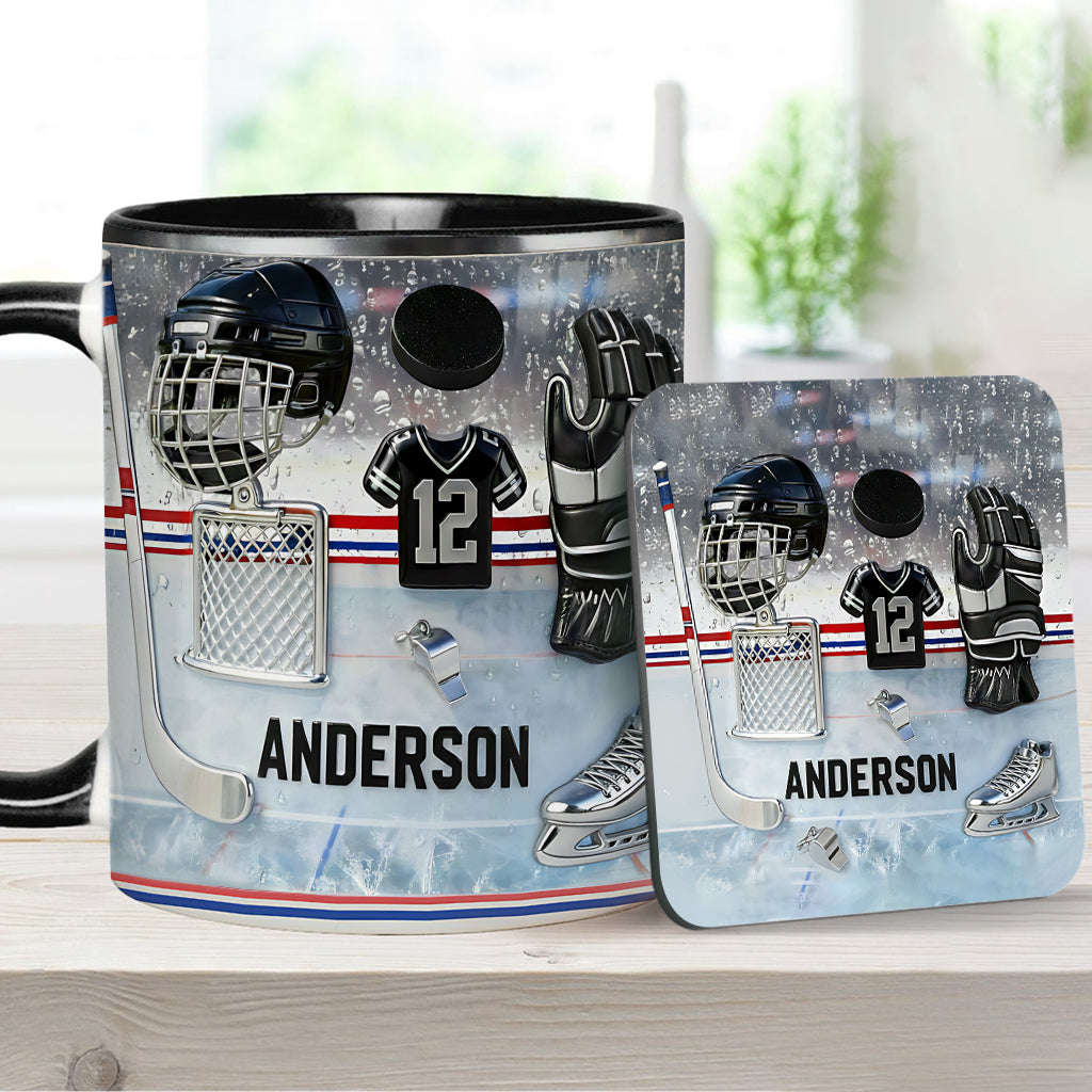 Love Ice Hockey - Personalized Hockey Accent Mug & Coaster