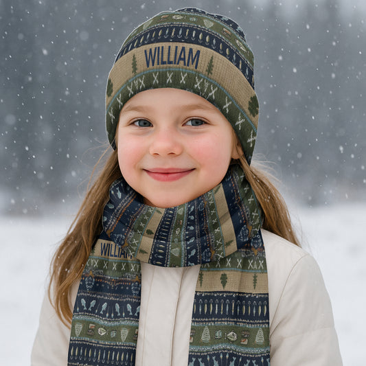 Angeln – Personalisiertes Angel-Strickmützen- und Schal-Set