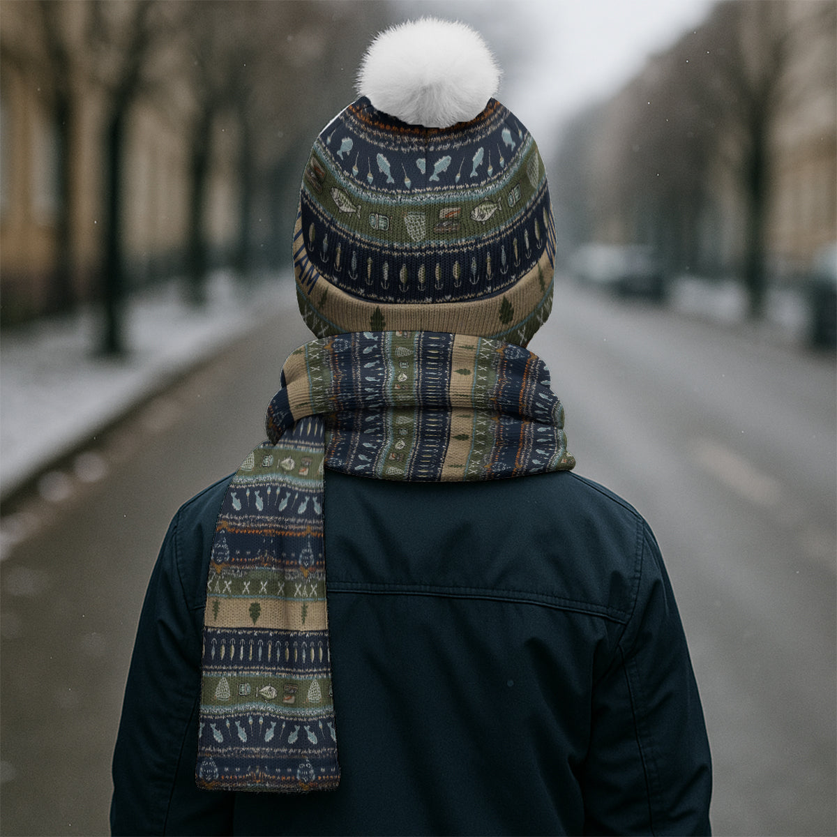 Angeln – Personalisiertes Angel-Strickmützen- und Schal-Set