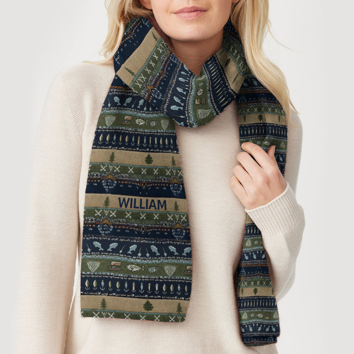 Angeln – Personalisiertes Angel-Strickmützen- und Schal-Set