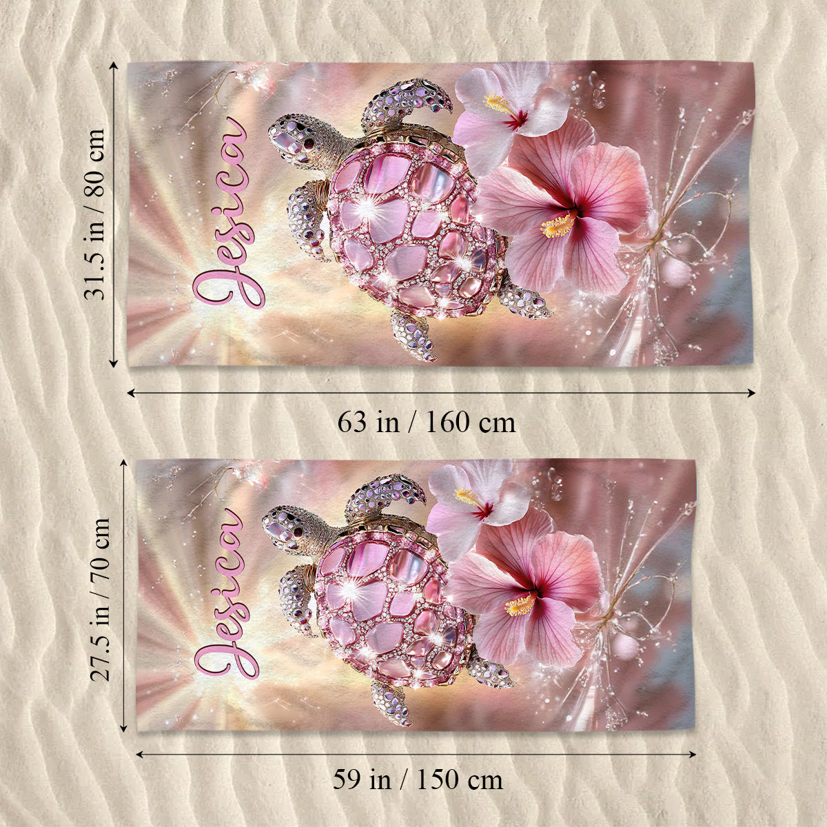 Rieche das Meer, spüre die Brise – personalisiertes, schnelltrocknendes Strand-/Badetuch mit Schildkrötenmotiv