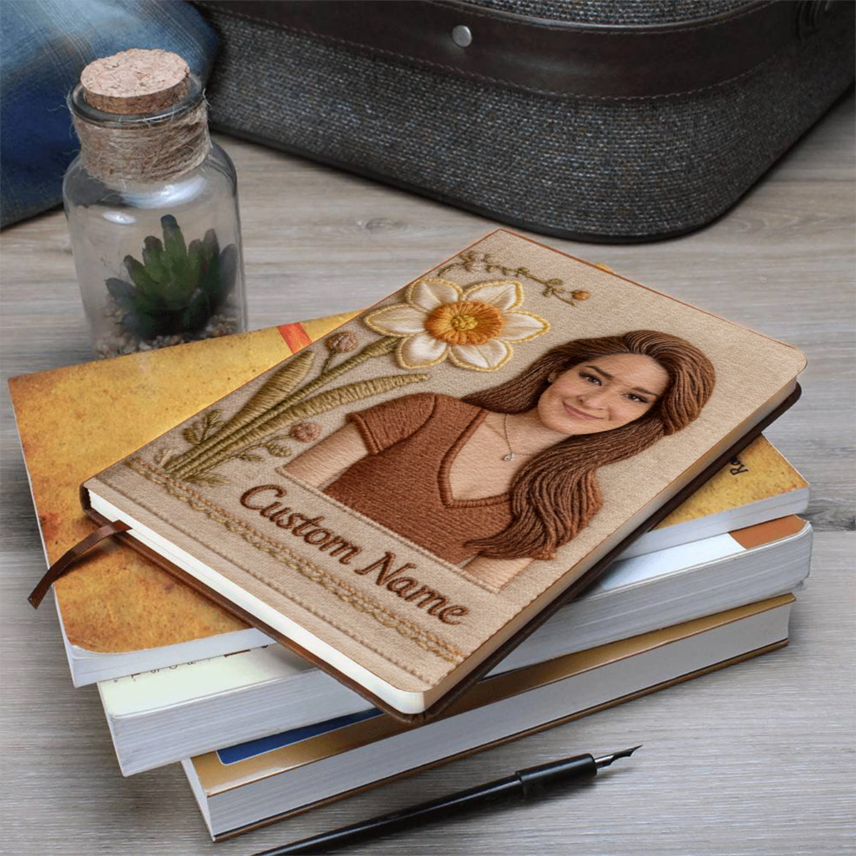 Custom Birth Flower & Name - Personalized Self Love Leather Journal