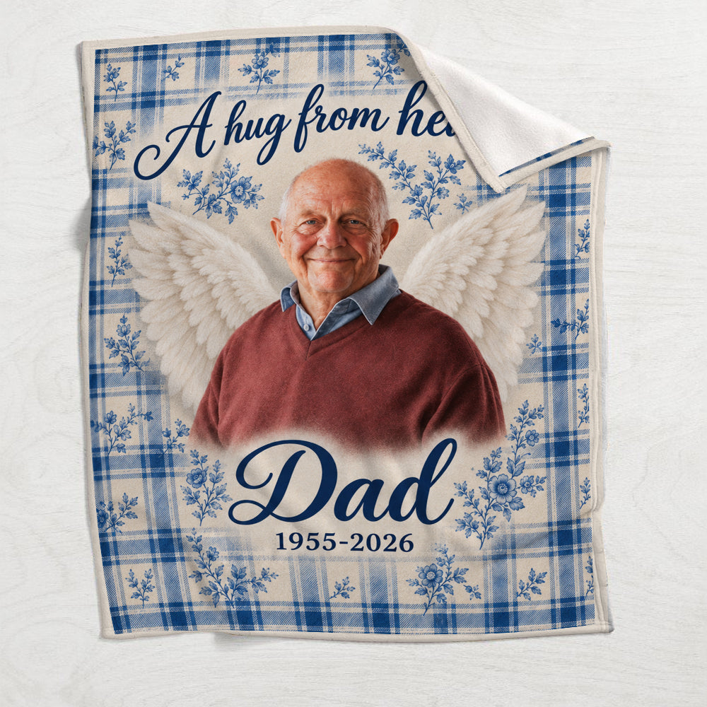 A Hug From Heaven Blue Indigo Toile De Jouy - Personalized Memorial Blanket