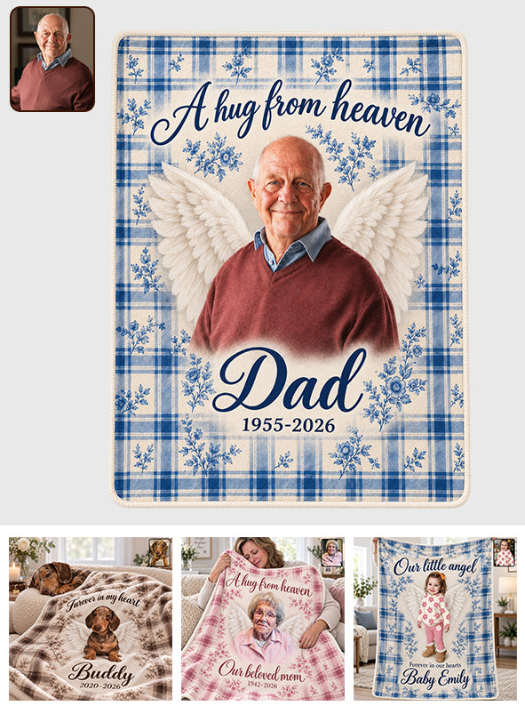 A Hug From Heaven Blue Indigo Toile De Jouy - Personalized Memorial Blanket