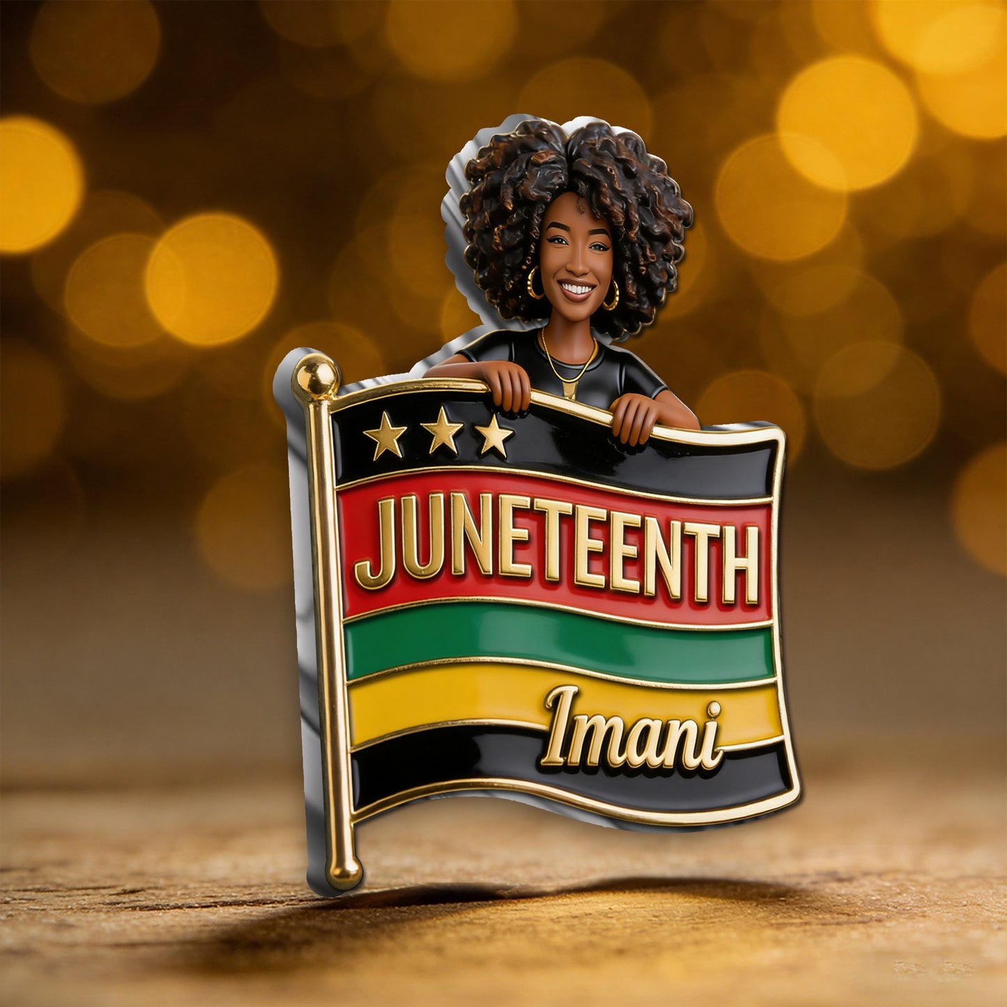 Freiheit feiern 1865 - Personalisierte Juneteenth 3D-Relief-Emailleschließe