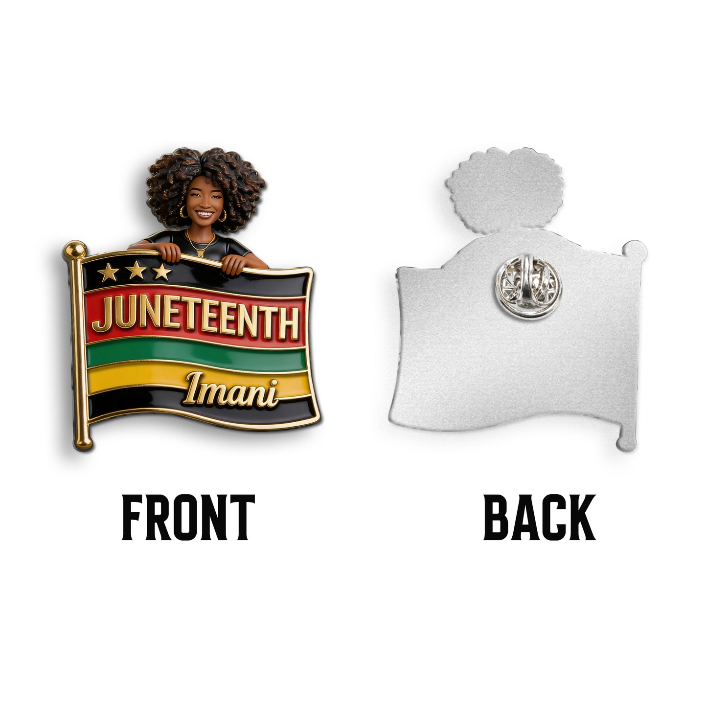 Freiheit feiern 1865 - Personalisierte Juneteenth 3D-Relief-Emailleschließe