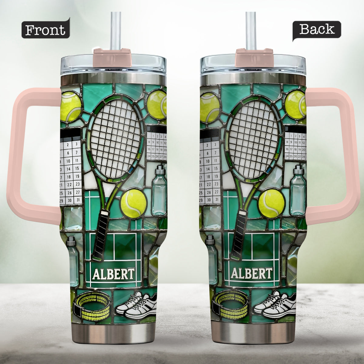 Am glücklichsten auf dem Platz – Personalisierter Tennisbecher mit Henkel