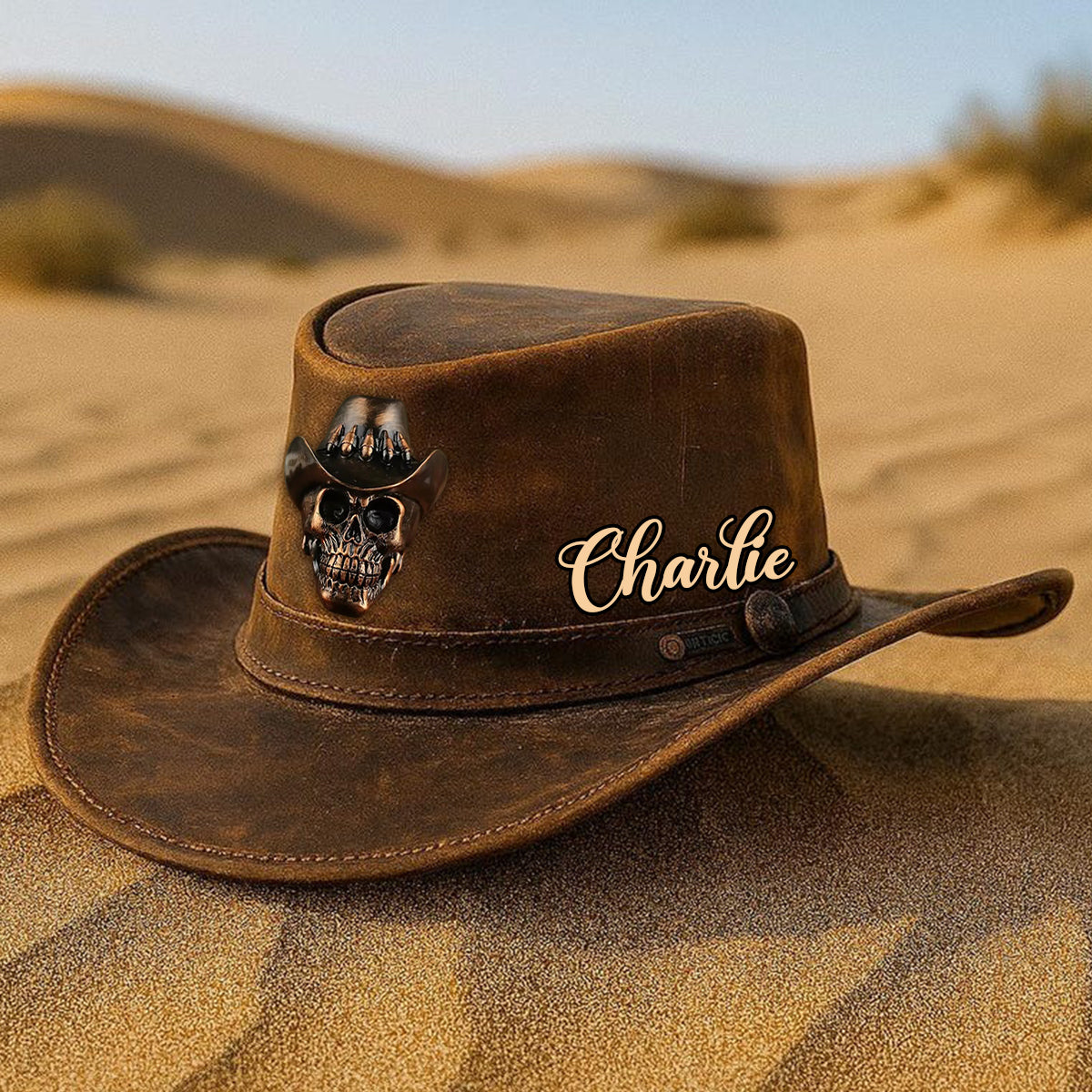 Menschlicher Schädel, Skelett, Kopfknochen, Cowboy-Stil – Personalisierter Cowboyhut mit breiter Krempe im Western-Stil