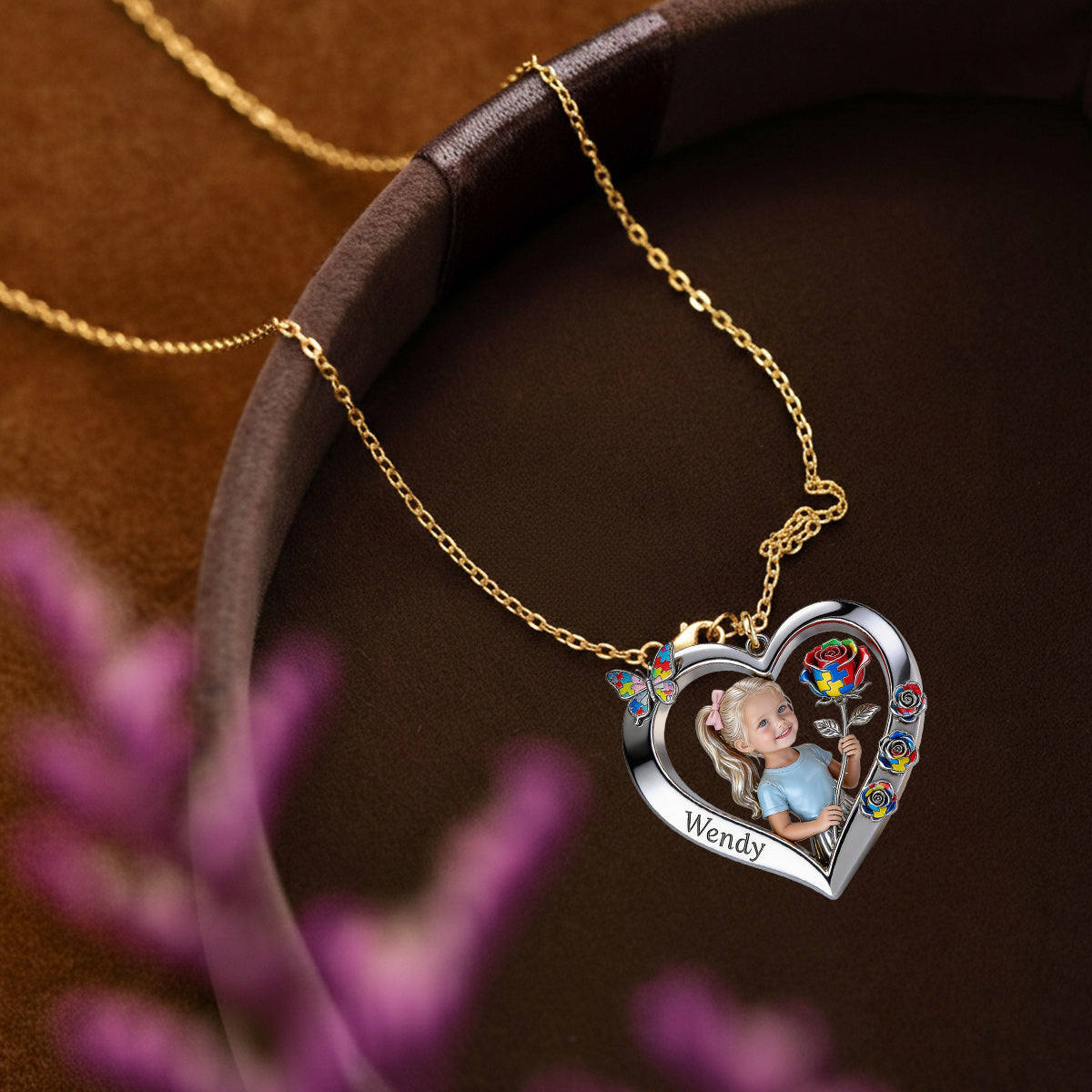 Any Photo Strong mama - Personalized Autism Awareness Shaped Metal Pendant Necklace