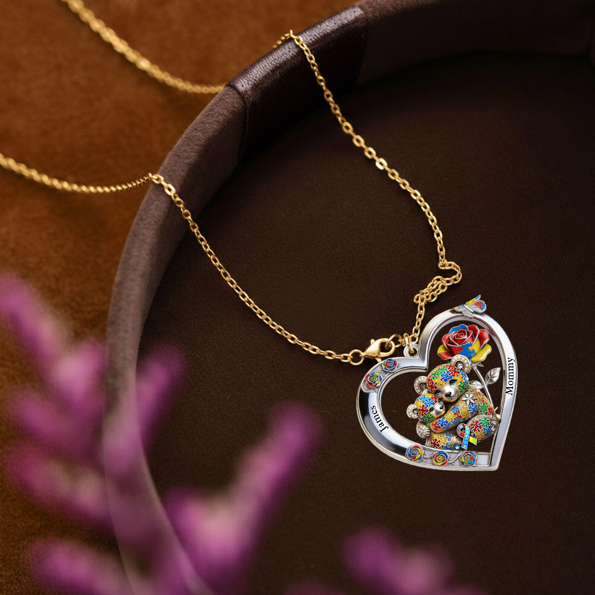 Any Animal Strong Mama - Personalized Autism Awareness Shaped Metal Pendant Necklace