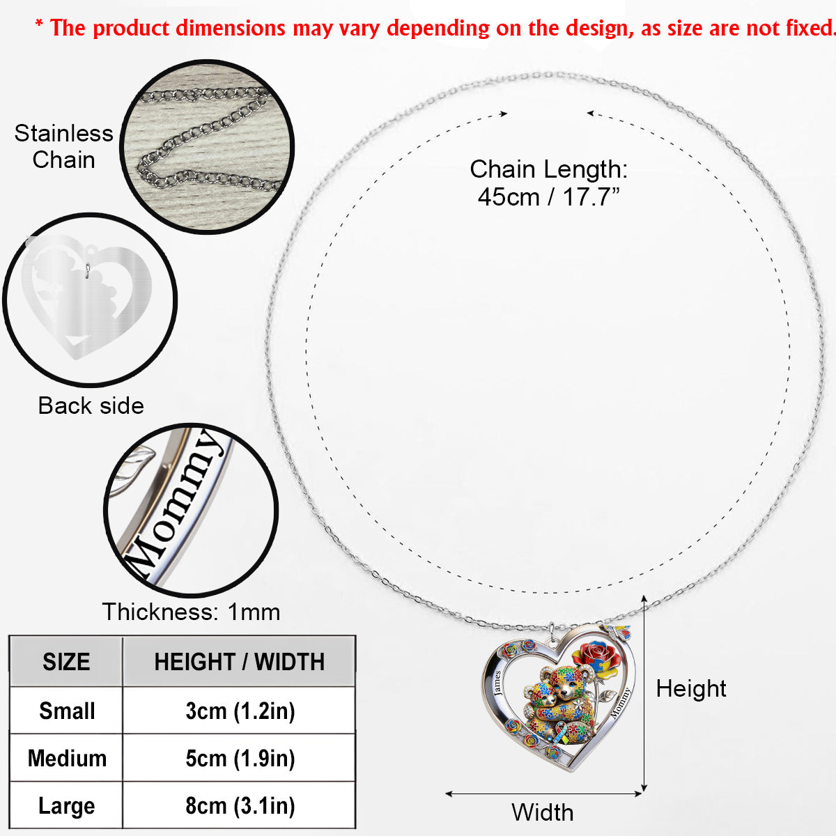 Any Animal Strong Mama - Personalized Autism Awareness Shaped Metal Pendant Necklace