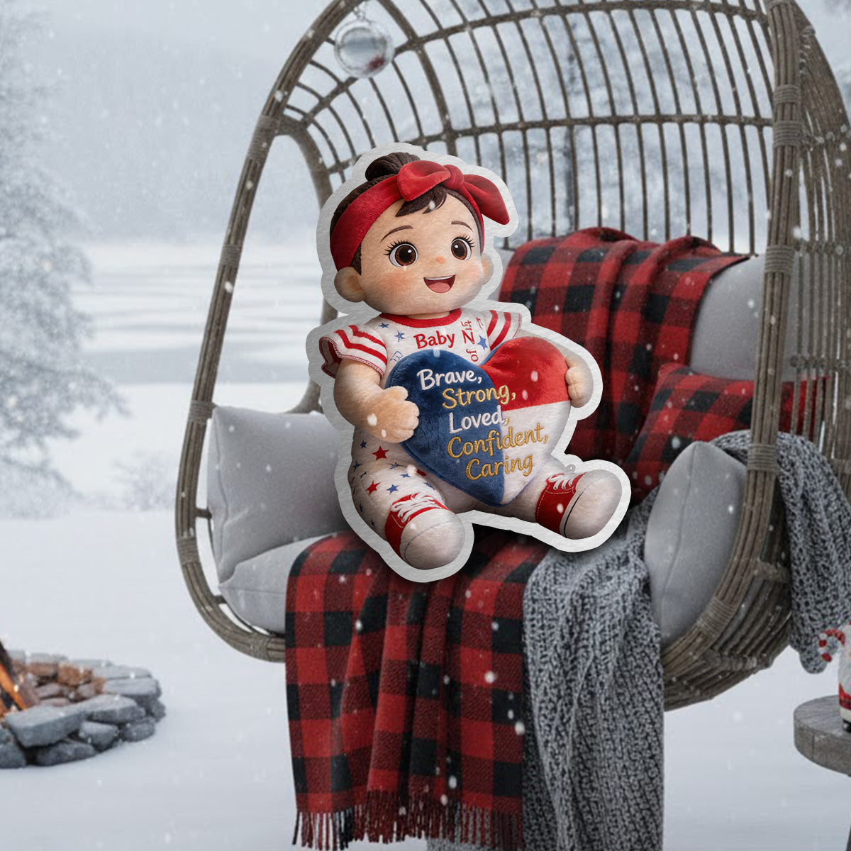 Brave, Strong, Loved - Affirmations Gift - Personalized Kid Faux Fur Shaped Pillow