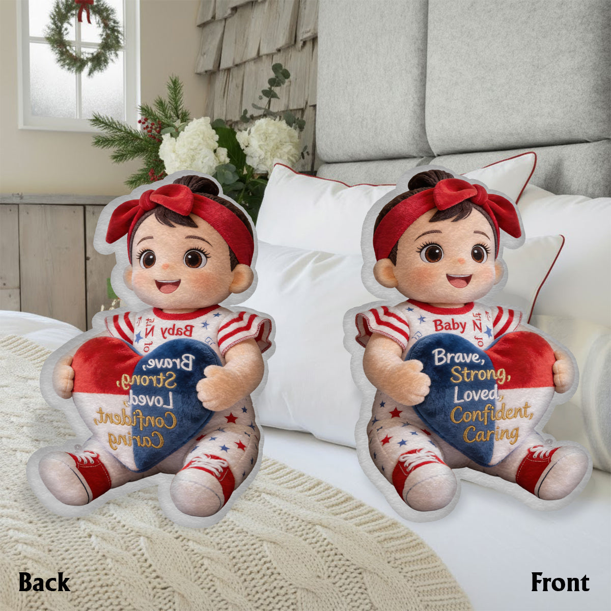 Brave, Strong, Loved - Affirmations Gift - Personalized Kid Faux Fur Shaped Pillow